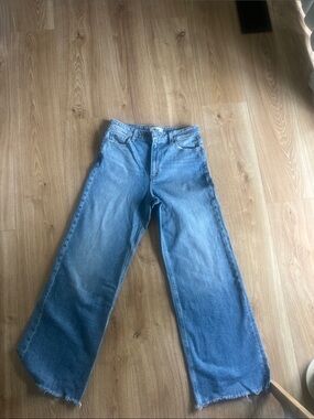 PAIGE womens Light Blue     Wide leg Jeans with Frayed Hem
